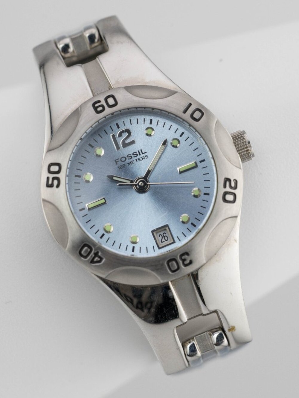 Fossil Blue AM-3361 Silver Blue Dial 100M Quartz Analog Women’s Fresh Battery